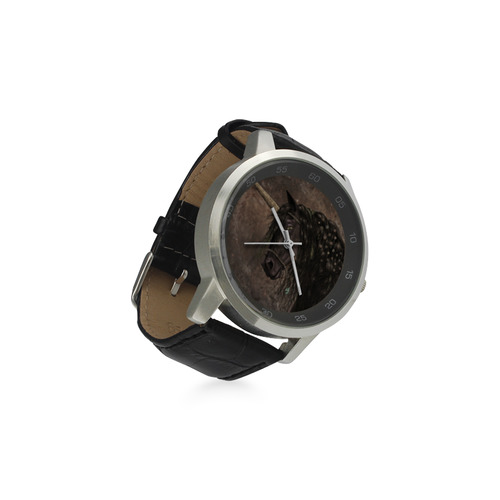 Dreamy Unicorn with brown grunge background Unisex Stainless Steel Leather Strap Watch(Model 202)