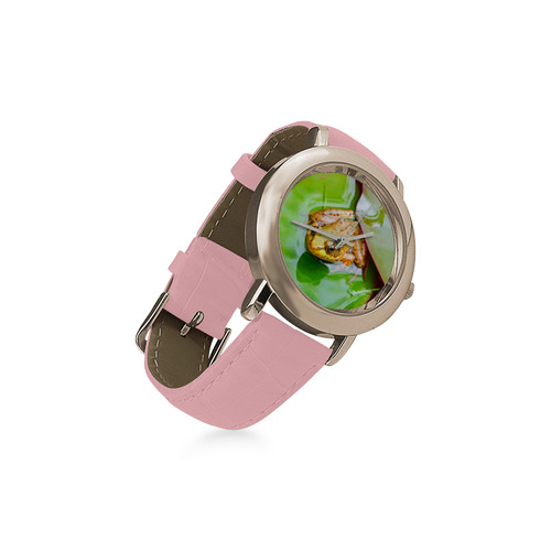 Frog on a Lily-pad Women's Rose Gold Leather Strap Watch(Model 201)