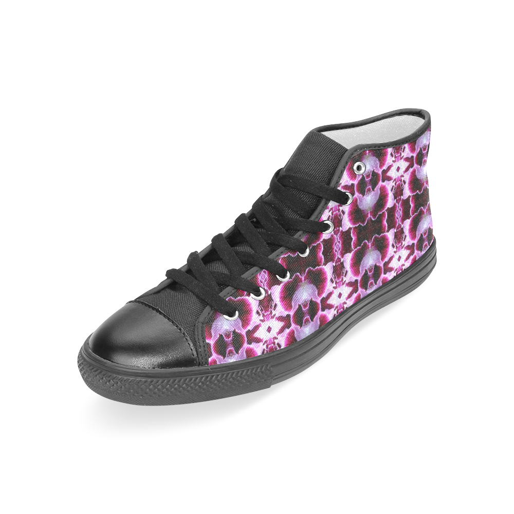 Purple White Flower Abstract Pattern Women's Classic High Top Canvas Shoes (Model 017)