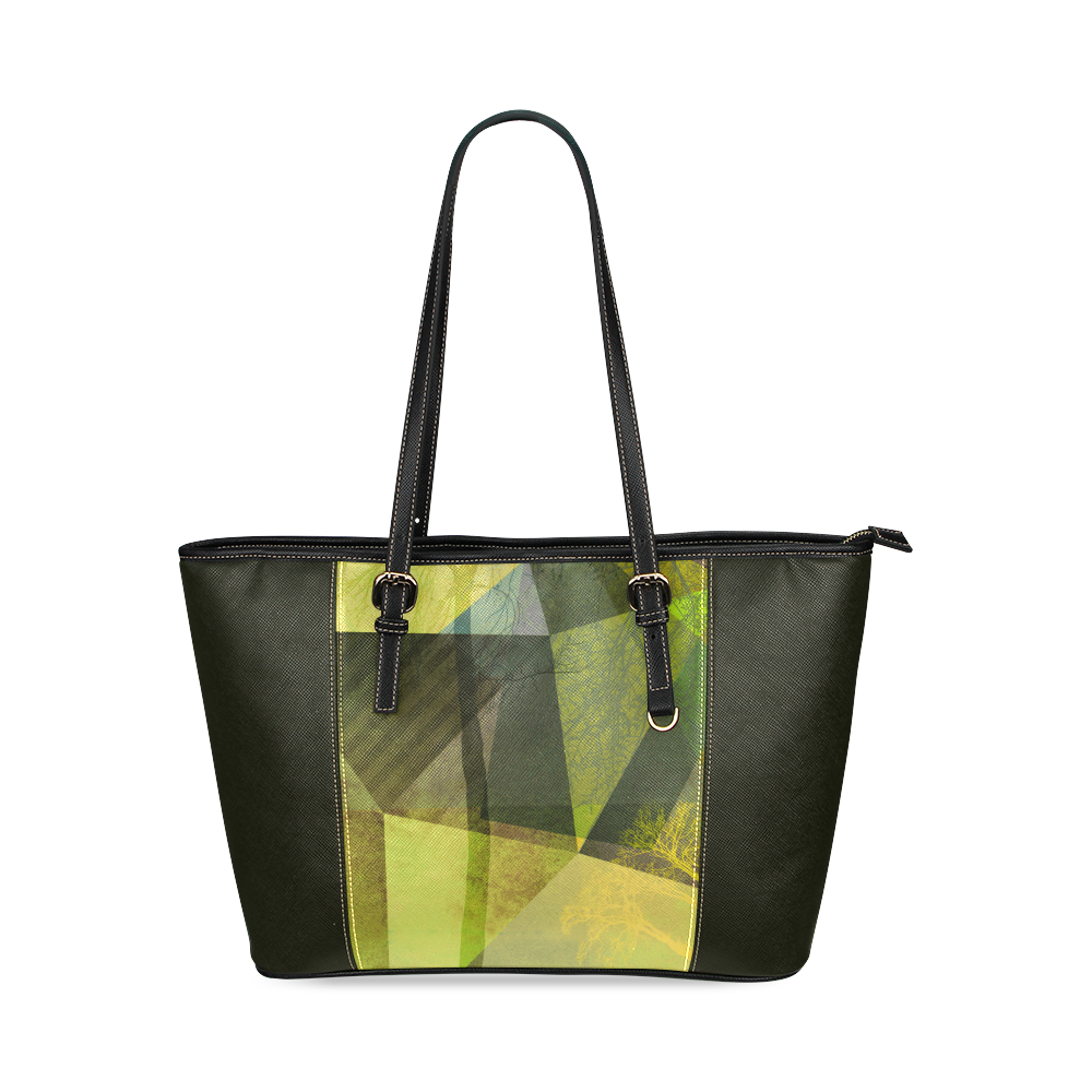 Graphical Trees and Triangles P24-G-Design-10_ Leather Tote Bag/Small (Model 1640)