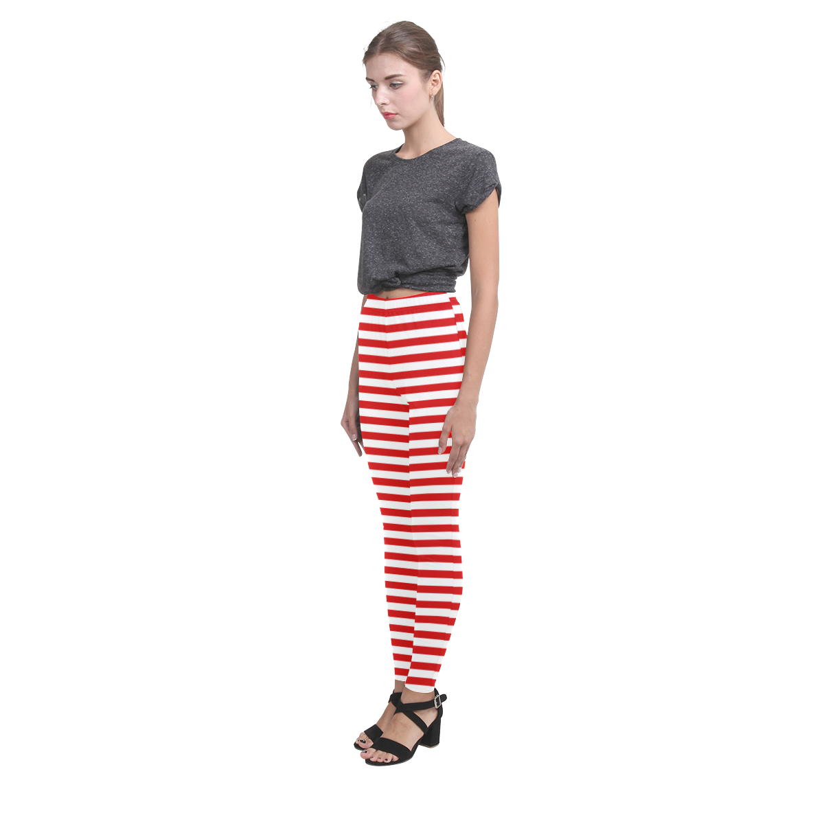 Red and White Stripes Cassandra Women's Leggings (Model L01)