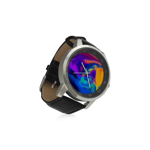 The PERFECT WAVE abstract multicolored Unisex Stainless Steel Leather Strap Watch(Model 202)