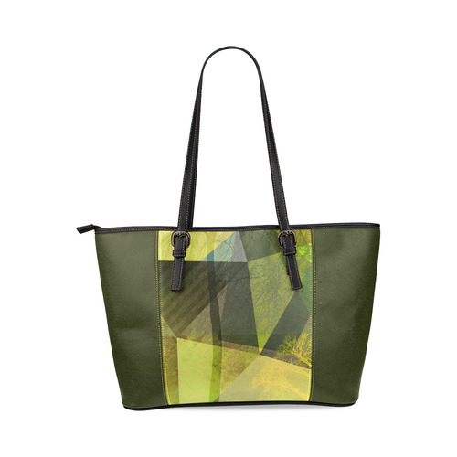 Graphical Trees and Triangles P24-G-Design-11_ Leather Tote Bag/Small (Model 1640)