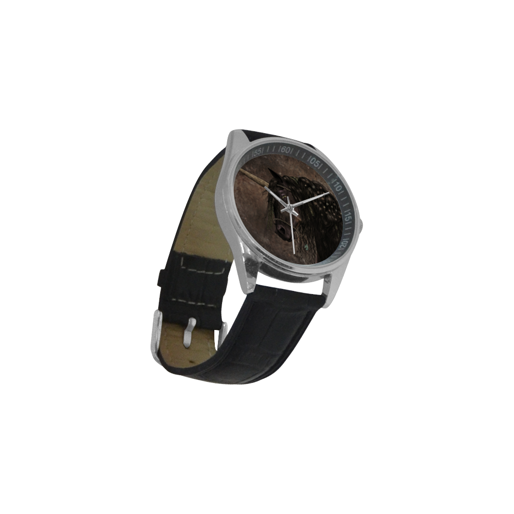 Dreamy Unicorn with brown grunge background Men's Casual Leather Strap Watch(Model 211)