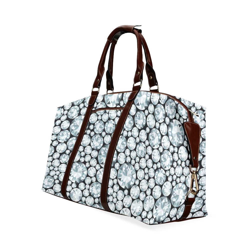 Luxurious white Diamond Pattern Classic Travel Bag (Model 1643)