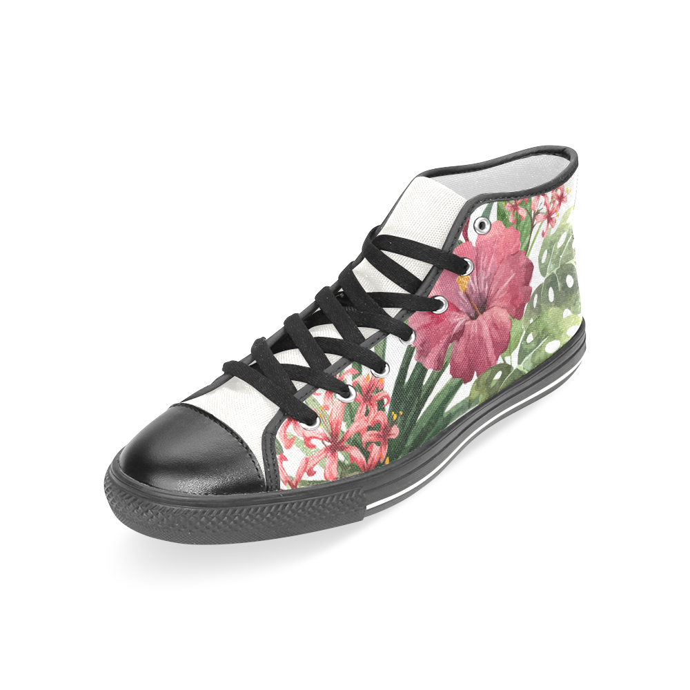 Beautiful Tropical Flowers Nature Floral Women's Classic High Top Canvas Shoes (Model 017)