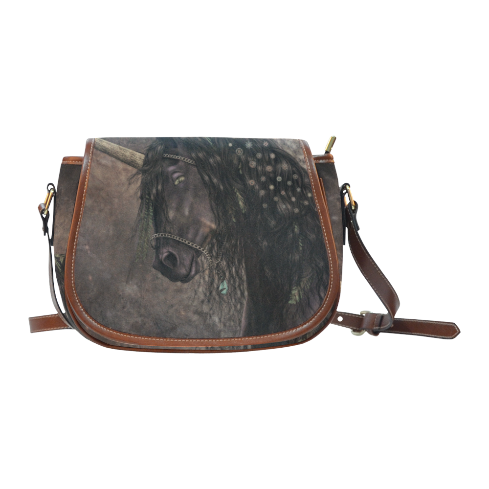 Dreamy Unicorn with brown grunge background Saddle Bag/Small (Model 1649) Full Customization