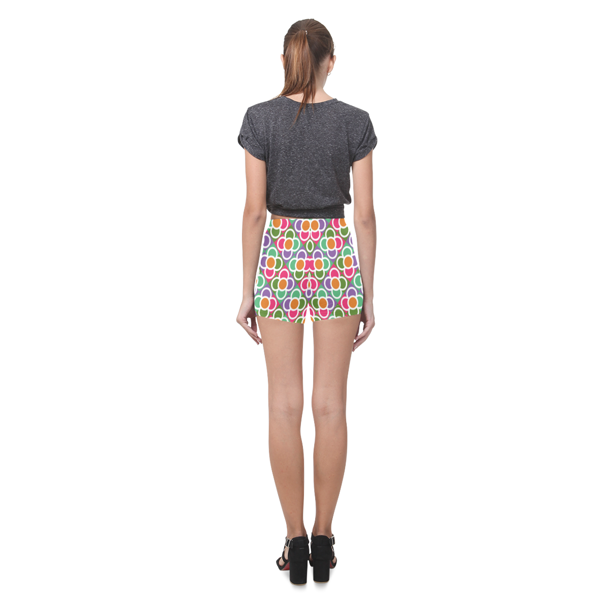 Modernist Floral Tiles Briseis Skinny Shorts (Model L04)