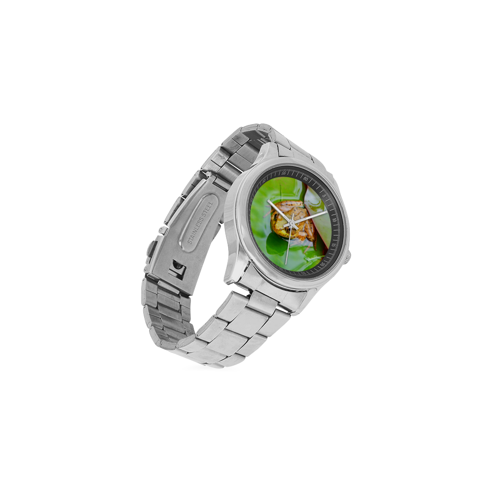 Frog on a Lily-pad Men's Stainless Steel Watch(Model 104)