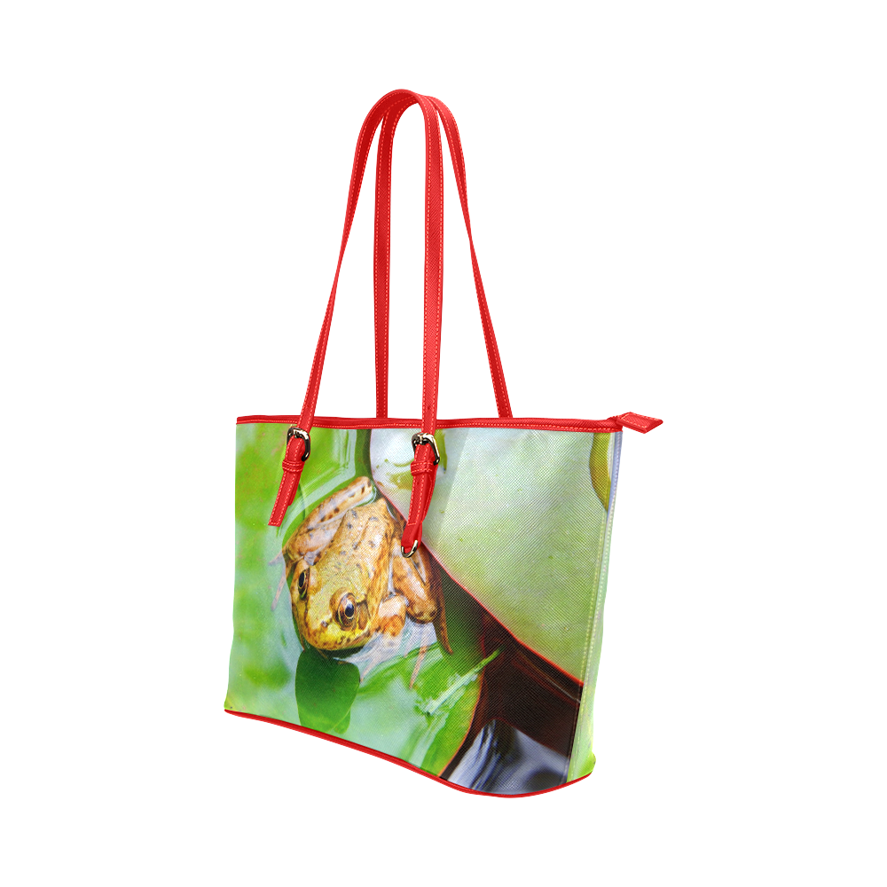 Frog on a Lily-pad Leather Tote Bag/Large (Model 1651)