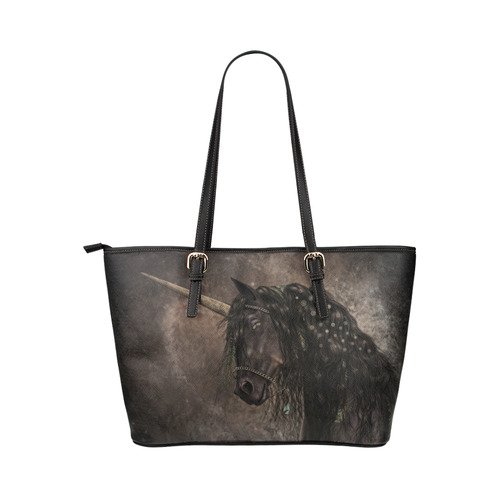 Dreamy Unicorn with brown grunge background Leather Tote Bag/Large (Model 1651)