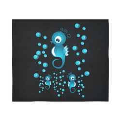 Sea horses in blue Cotton Linen Wall Tapestry 60"x 51"
