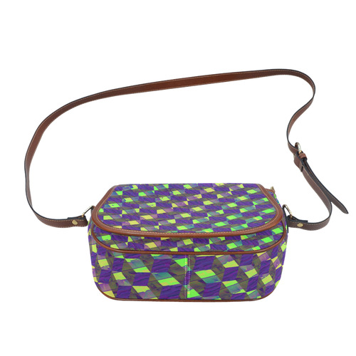 Yellow Blue and Green Colorful Abstract Saddle Bag/Small (Model 1649) Full Customization