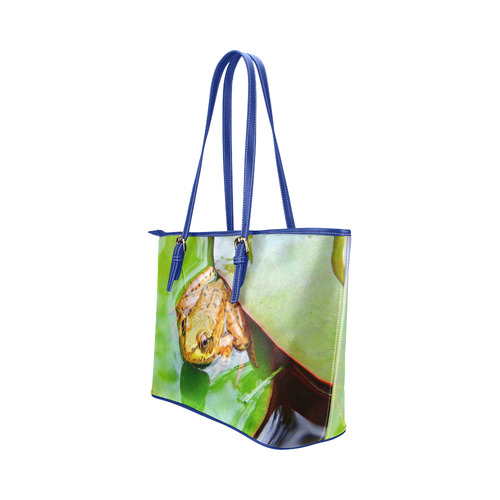 Frog on a Lily-pad Leather Tote Bag/Small (Model 1651)