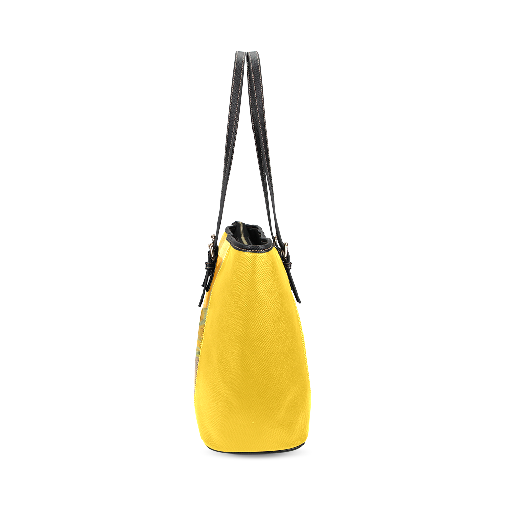 Graphical Trees and Triangles, Yellow_P24-F-Design-12_ Leather Tote Bag/Small (Model 1640)