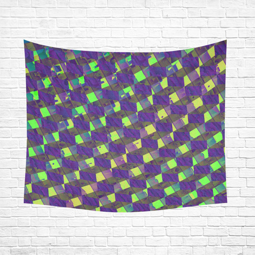 Yellow Blue and Green Colorful Abstract Cotton Linen Wall Tapestry 60"x 51"