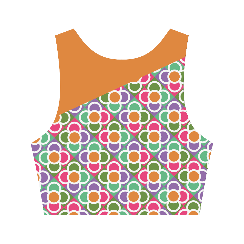 Asymmetric Orange Modernist Floral Tiles Women's Crop Top (Model T42)