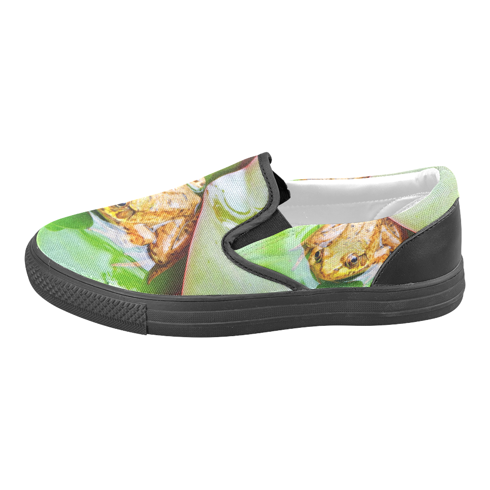 Frog on a Lily-pad Women's Unusual Slip-on Canvas Shoes (Model 019)