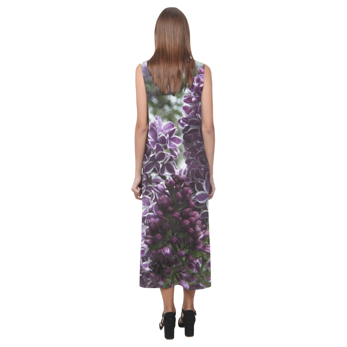 Lilac flowers Phaedra Sleeveless Open Fork Long Dress (Model D08)