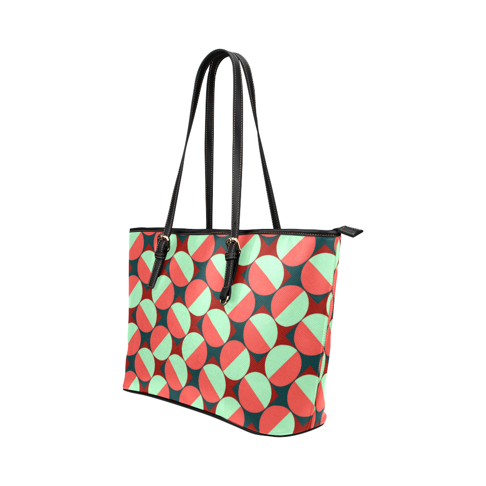 Modernist Geometric Tiles Leather Tote Bag/Small (Model 1651)