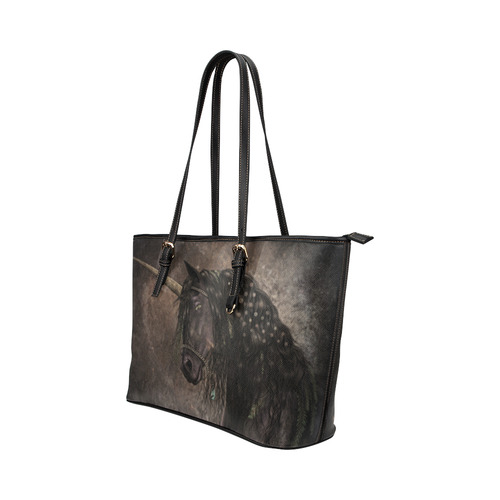 Dreamy Unicorn with brown grunge background Leather Tote Bag/Large (Model 1651)