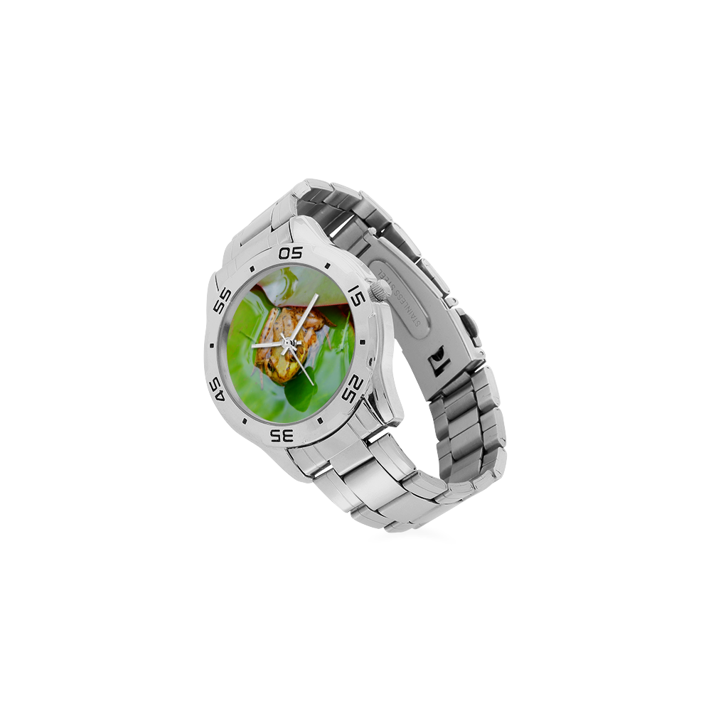 Frog on a Lily-pad Men's Stainless Steel Analog Watch(Model 108)