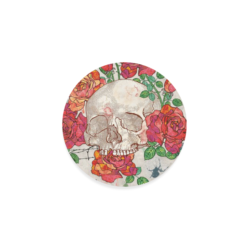 watercolor skull and roses Round Coaster