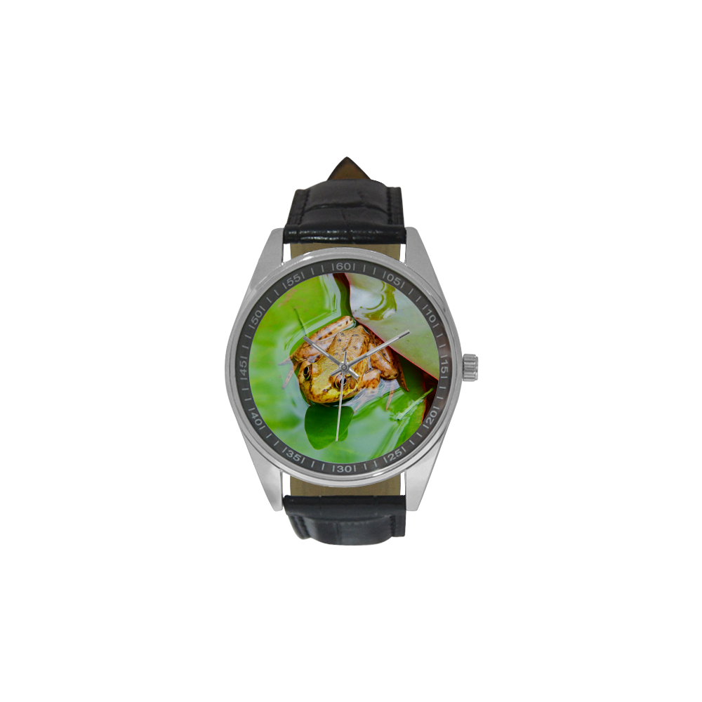 Frog on a Lily-pad Men's Casual Leather Strap Watch(Model 211)