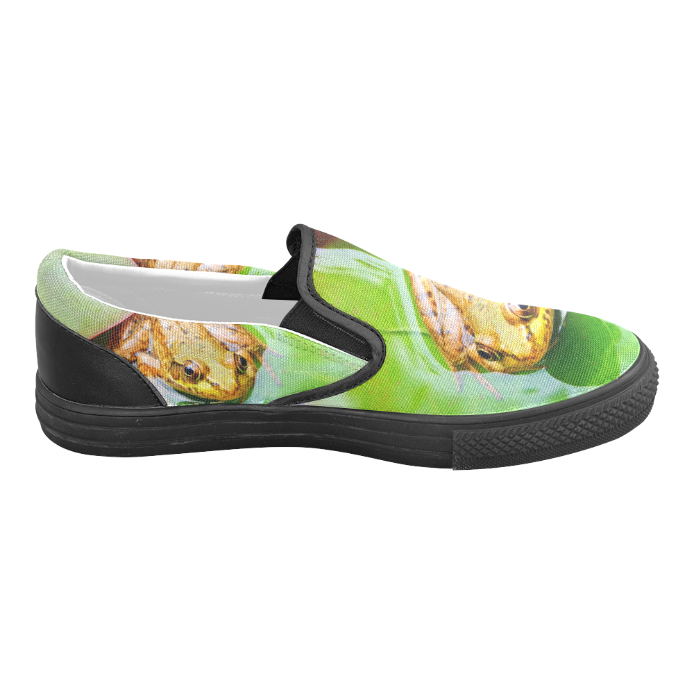 Frog on a Lily-pad Women's Unusual Slip-on Canvas Shoes (Model 019)