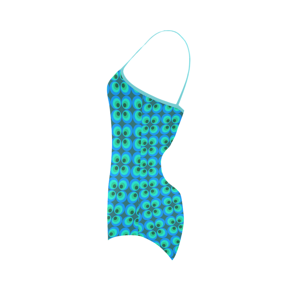 Blue and green retro circles Strap Swimsuit ( Model S05)