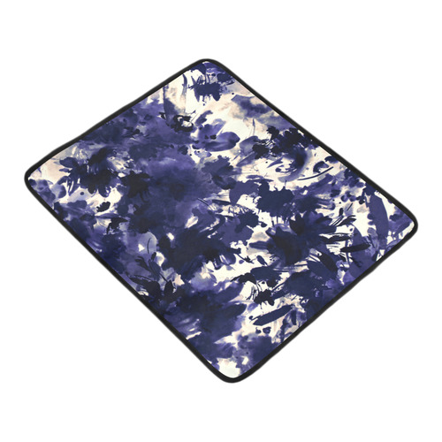 abstract floral in deep indigo blue and white Beach Mat 78"x 60"
