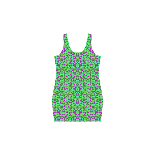 Fucsia and green mini rectangles Medea Vest Dress (Model D06)