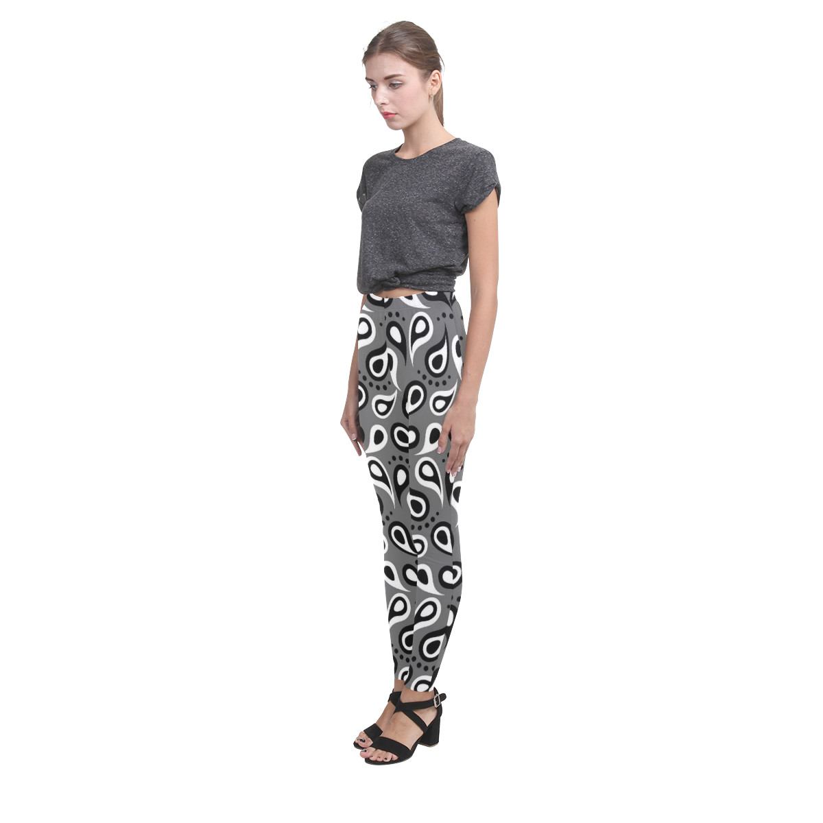 Black And White Paisley Cassandra Women's Leggings (Model L01)