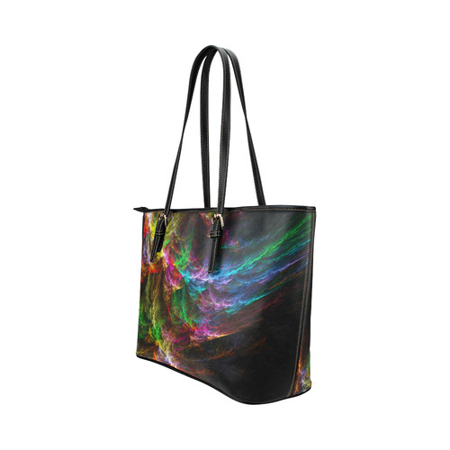 Colorful Abstract Fractal Tornado Leather Tote Bag/Small (Model 1651)