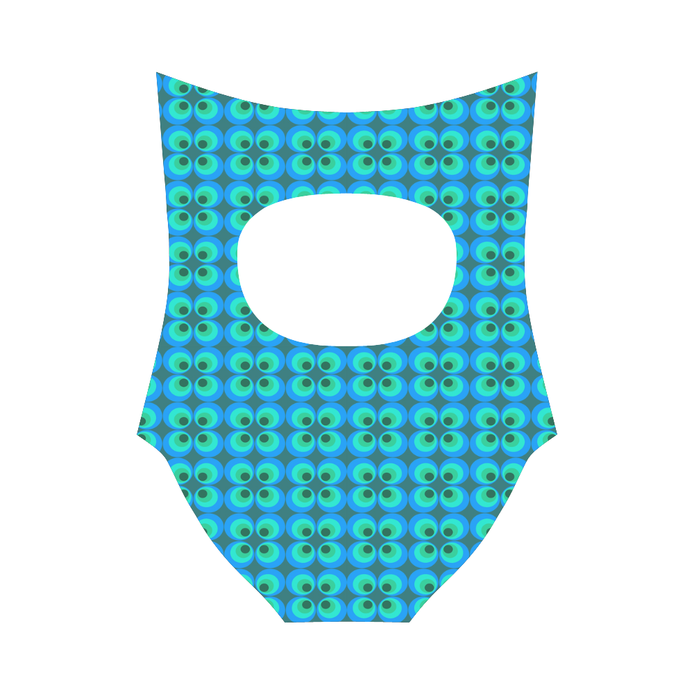 Blue and green retro circles Strap Swimsuit ( Model S05)