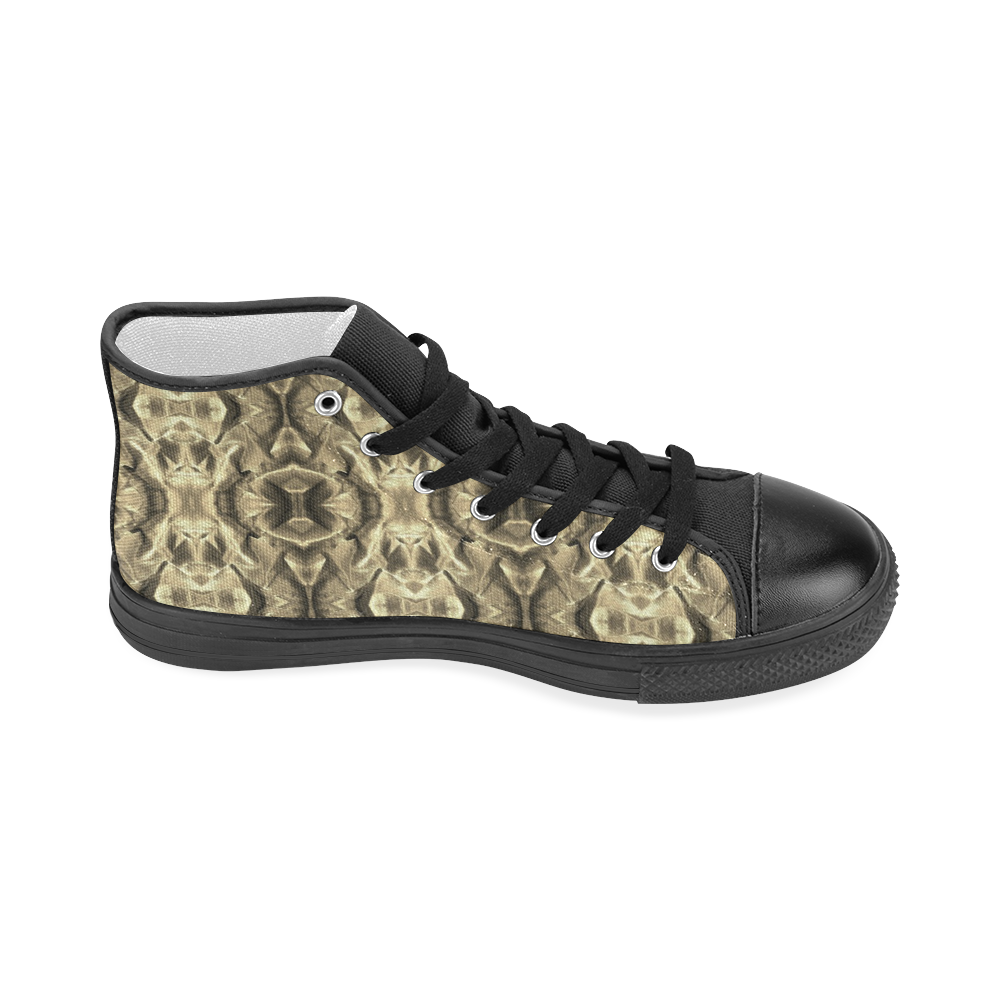 Gold Fabric Pattern Design Women's Classic High Top Canvas Shoes (Model 017)