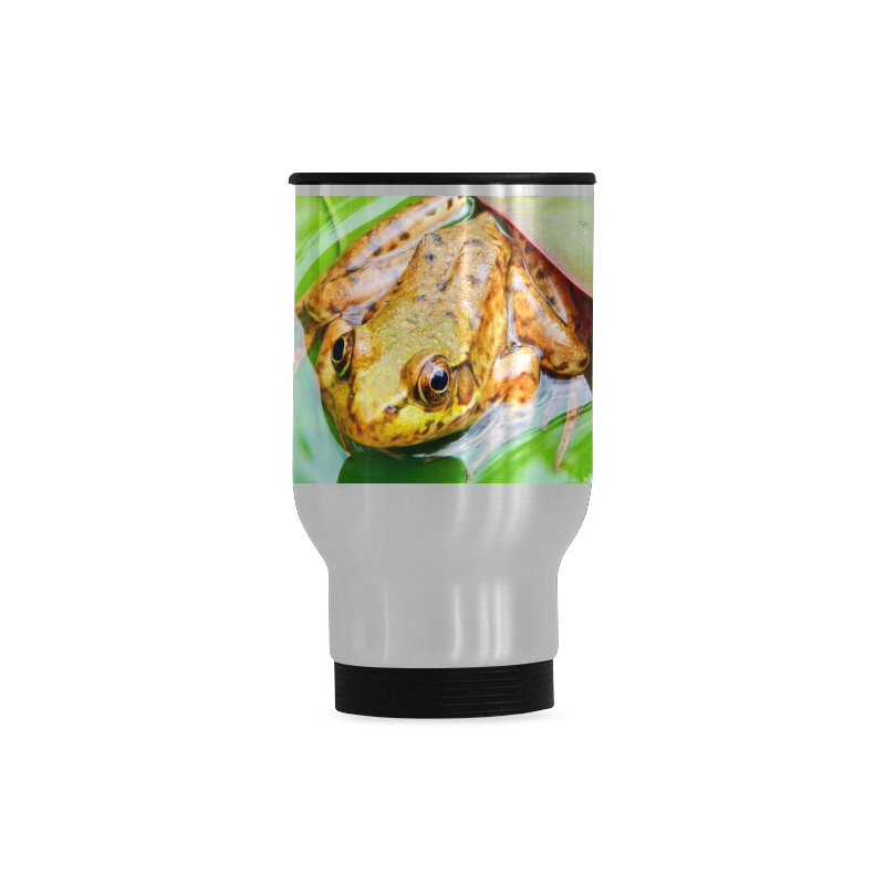 Frog on a Lily-pad Travel Mug (Silver) (14 Oz)