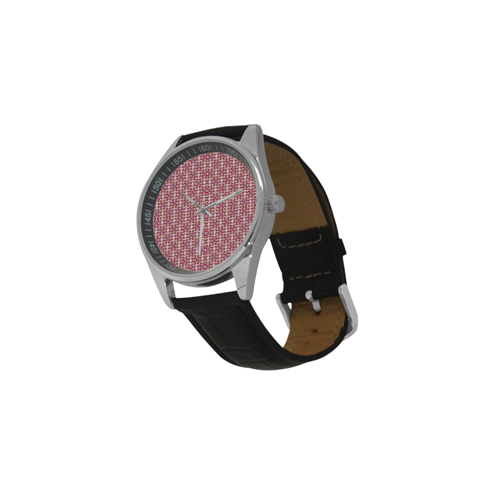 Retro Pink and Brown Pattern Men's Casual Leather Strap Watch(Model 211)