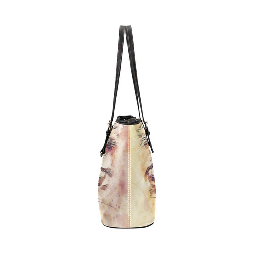 watercolor cat Leather Tote Bag/Large (Model 1651)