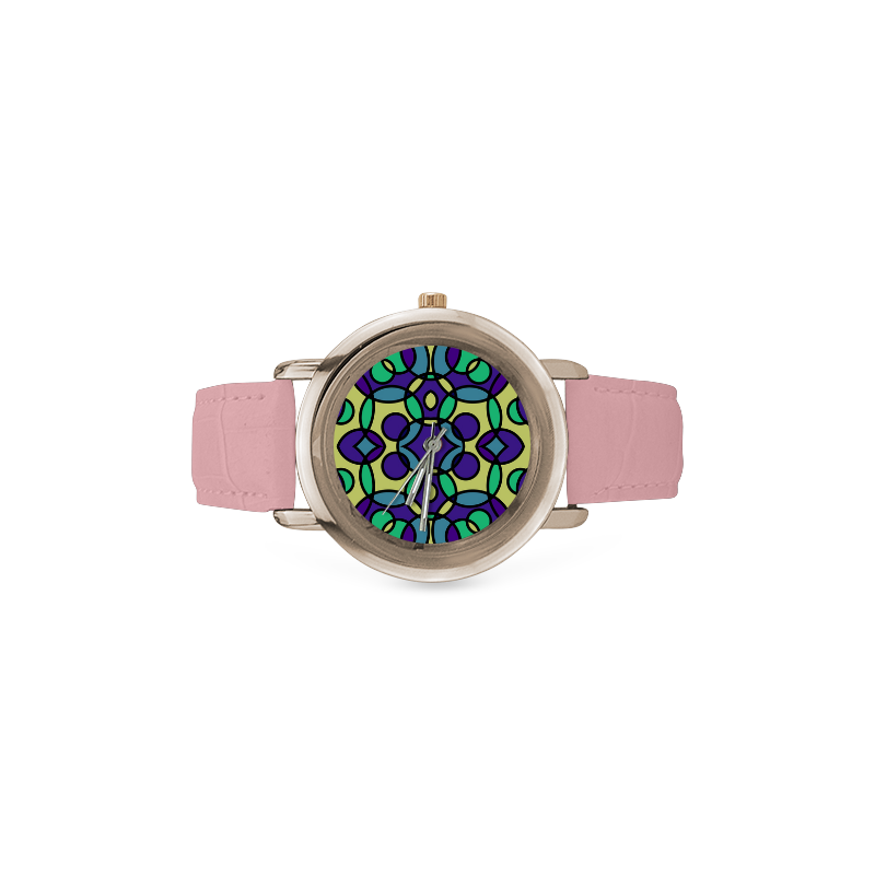 Circles 01 Women's Rose Gold Leather Strap Watch(Model 201)