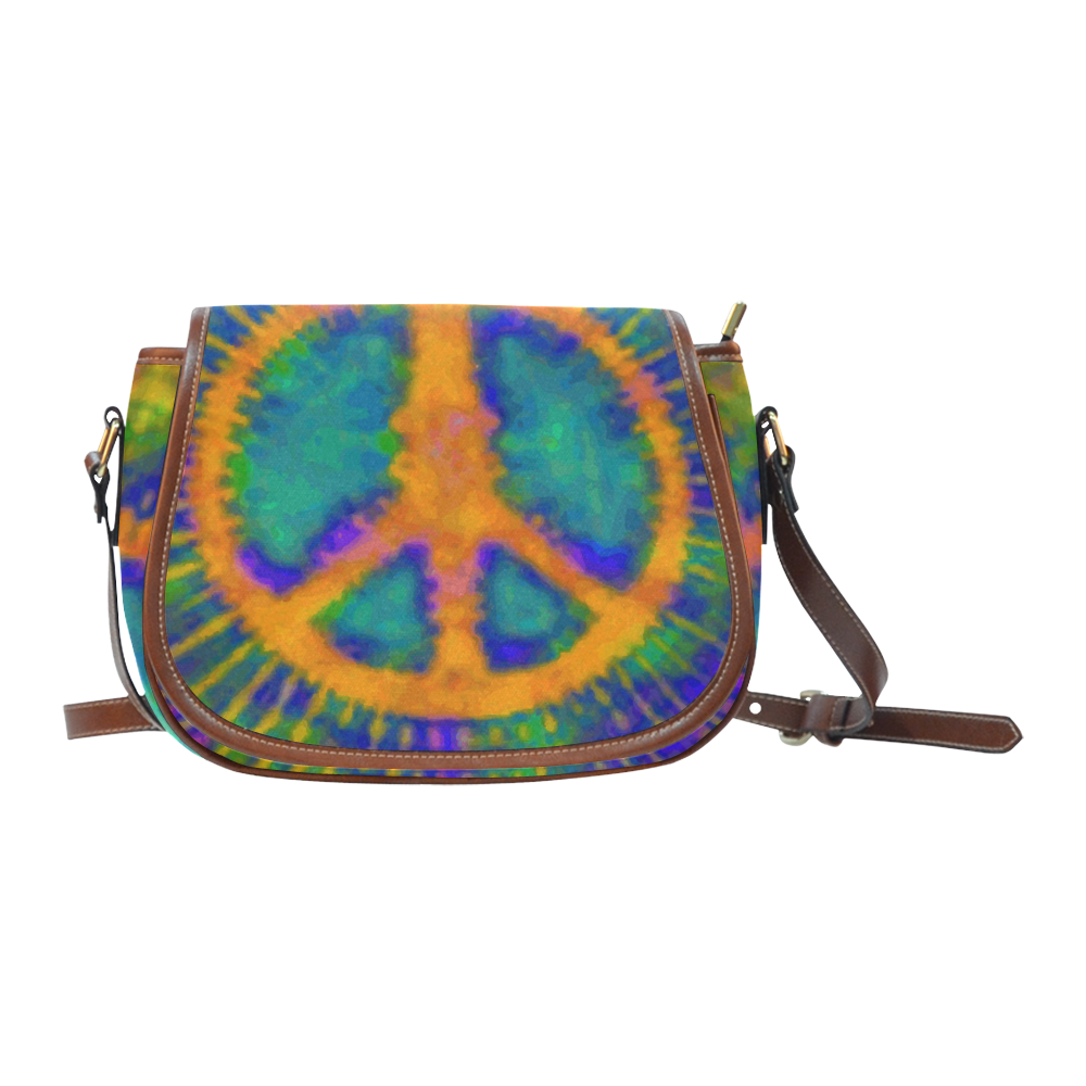 Psychedelic Tie Dye Trippy Peace Sign Saddle Bag/Small (Model 1649) Full Customization