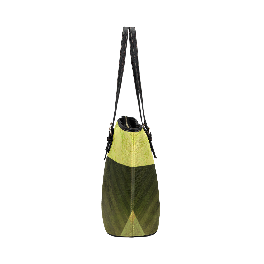 Green geometric plants P24-G_Design-14_ Leather Tote Bag/Small (Model 1651)
