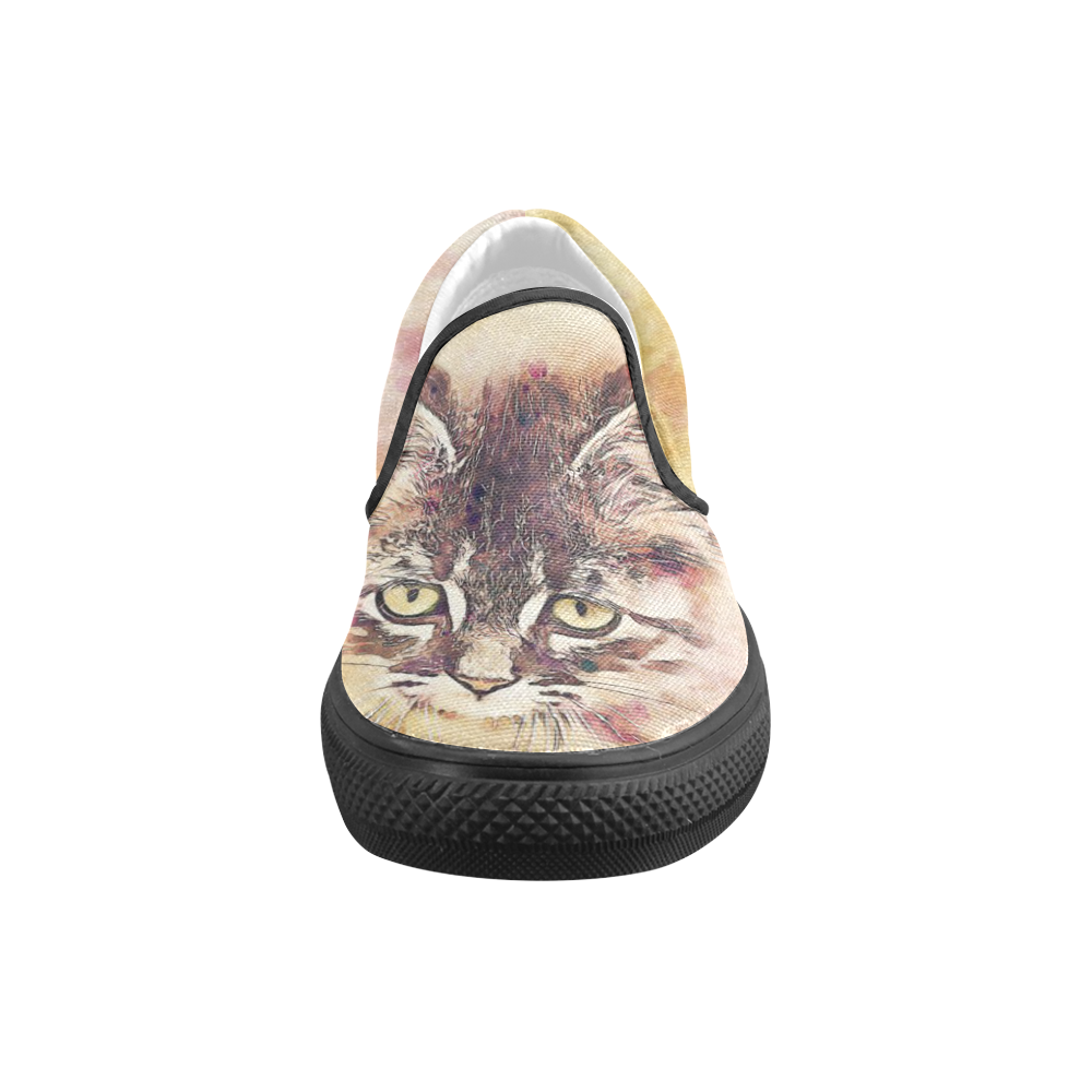 watercolor cat Men's Slip-on Canvas Shoes (Model 019)
