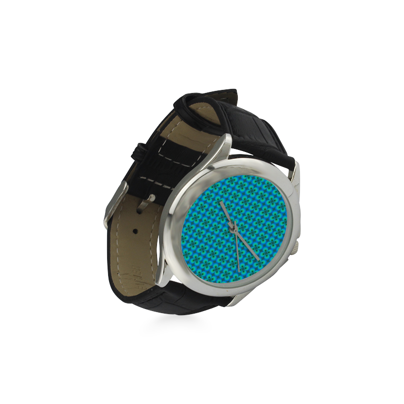Blue and green retro circles Women's Classic Leather Strap Watch(Model 203)