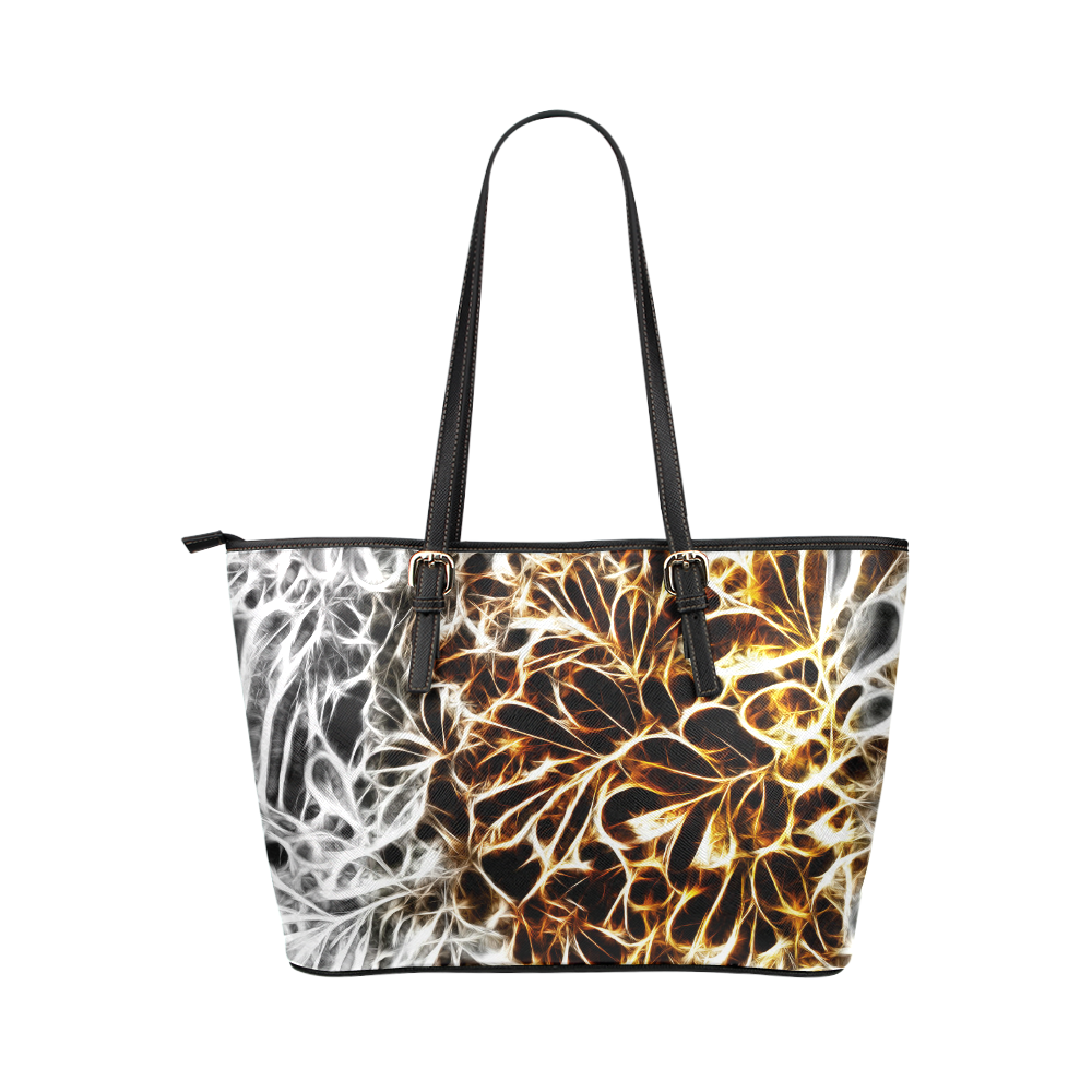 Foliage #10 Gold & Silver - Jera Nour Leather Tote Bag/Small (Model 1651)