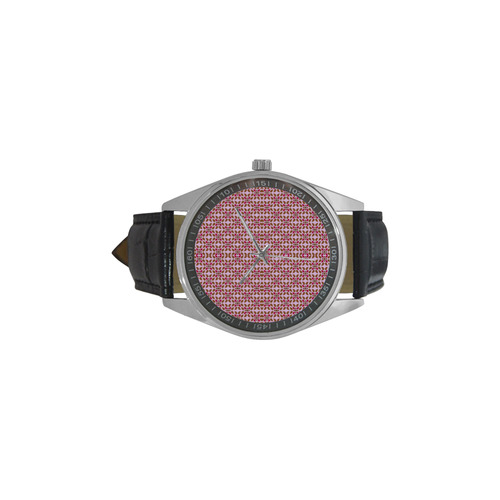 Retro Pink and Brown Pattern Men's Casual Leather Strap Watch(Model 211)