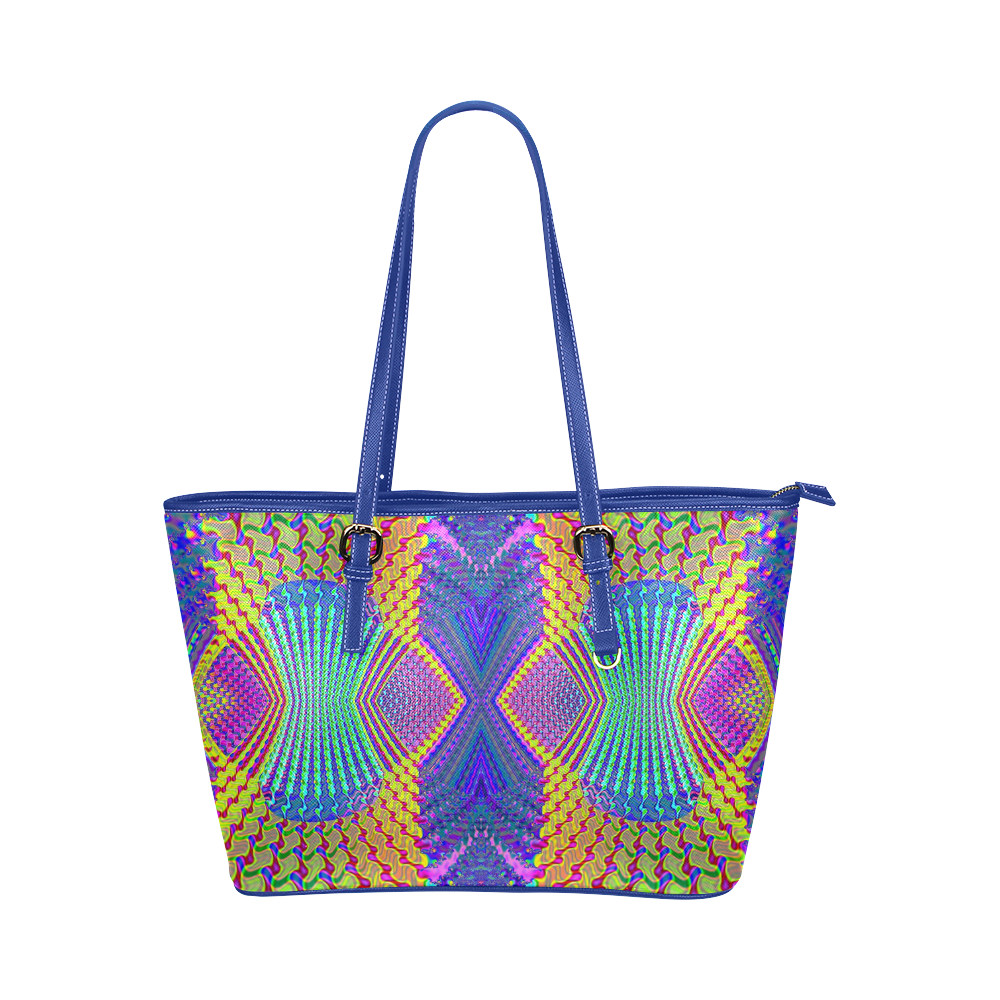 Multicolored Olympic Torches Fractal Abstract Leather Tote Bag/Large (Model 1651)