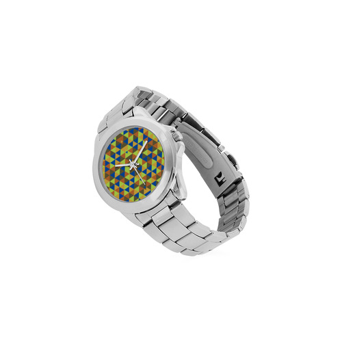 Blue and yellow mini rectangles Unisex Stainless Steel Watch(Model 103)