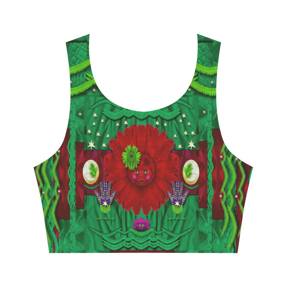 Flower girl with sun rose in her hair and pandas Women's Crop Top (Model T42)