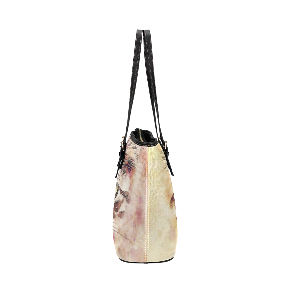 watercolor cat Leather Tote Bag/Large (Model 1651)